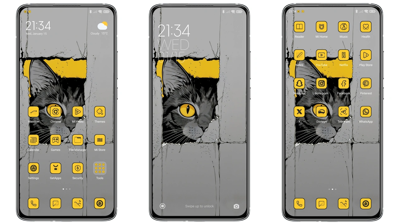 Black Cat HyperOS Theme: Bold Yellow Accents for Xiaomi & Redmi