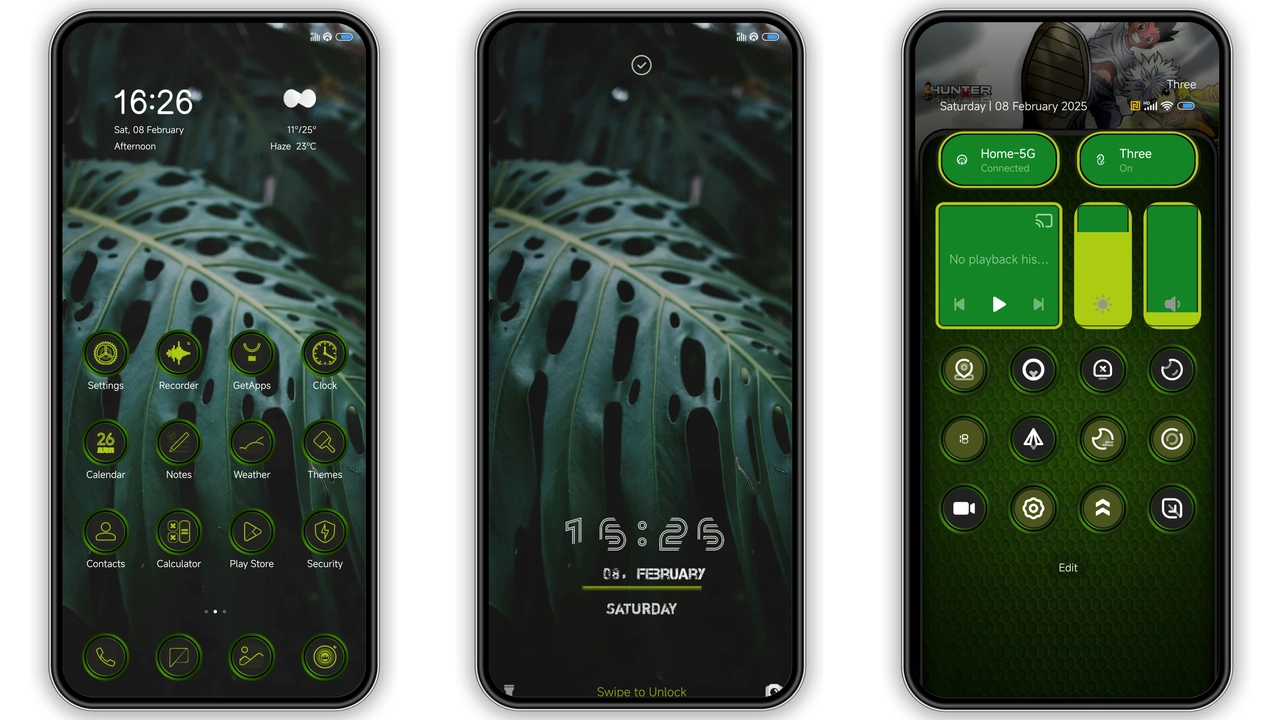 Gonxxxkillua v2 HyperOS Theme: Dark Anime Green Look for Xiaomi