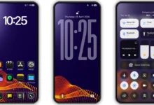 Businessman H3 HyperOS theme preview showcasing a deep purple home screen with golden wave patterns and a sleek, frosted glass Control Center.