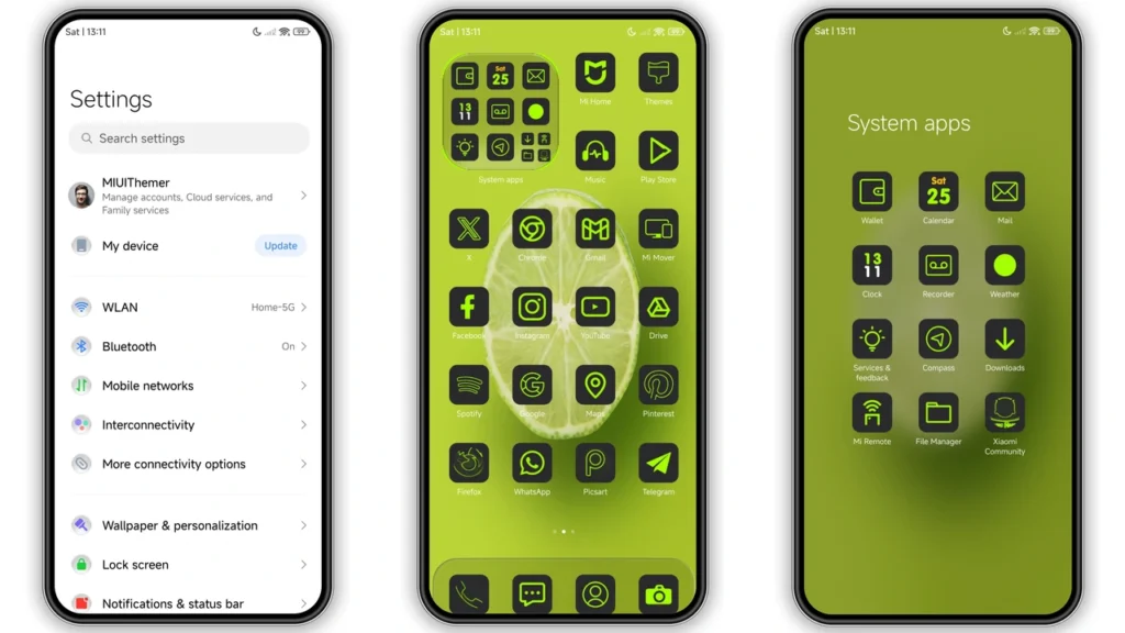Lime Pulse HyperOS Theme Preview