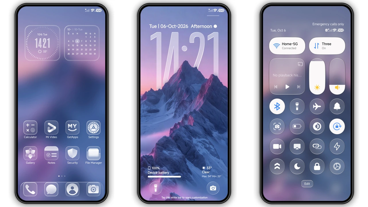 Aquora HyperOS Theme: Glassy Look with 18 Vibrant Wallpapers preview 2