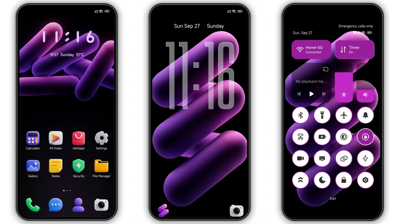 TIME HyperOS Theme Review: Neon Purple Claymorphism for Xiaomi & Redmi